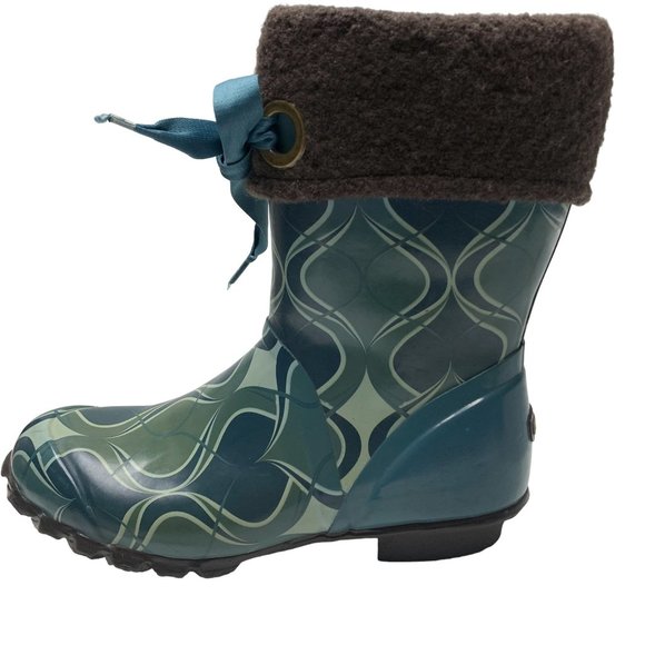 BOGS Becca Teal Swirl Print Fleece Lined Mid Calf Boots - Picture 3 of 10